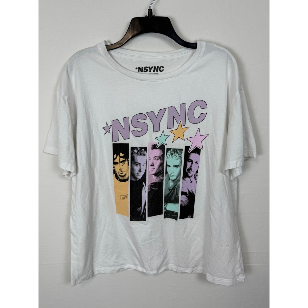 NSYNC Women 100% Cotton T-Shirt L White Graphic Band Tee Short Sleeve